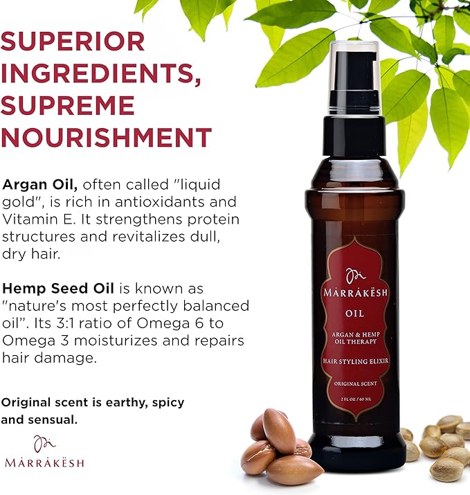 Huile coiffante à l'argan et au chanvre de Marrakech Hair Care